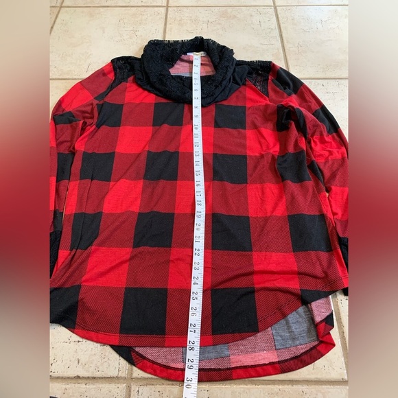 💜 Warehouse One Buffalo Plaid Lace Cowl Neck Top XXL - Picture 5 of 5